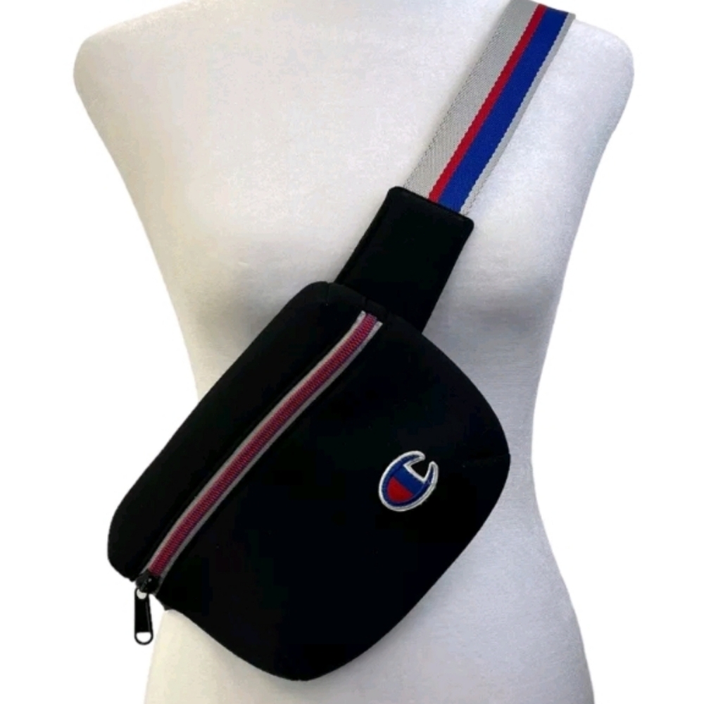 CHAMPION Fanny Pack Crossbody Belt Bag UNISEX Black with Multicolor Belt